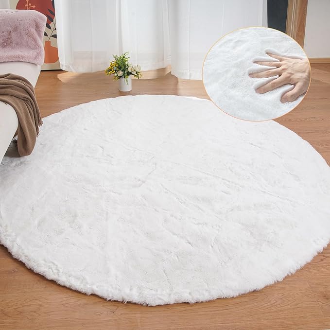 ORINOVA White Shag Round Rugs 8ft by ORINOVA