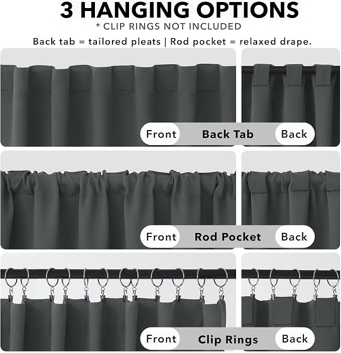 Deconovo Blackout Curtains, Thermal Insulated, W70 x L63 2 Panels, Back Tab - Image 2