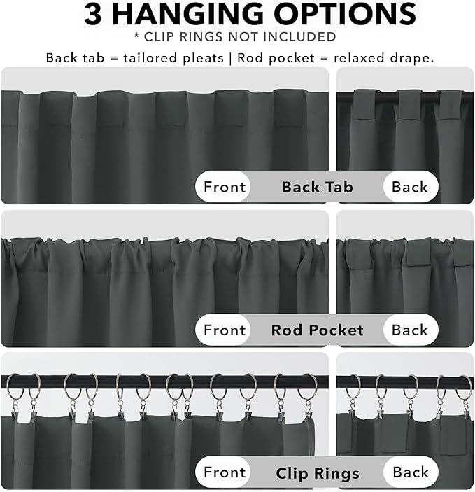 Deconovo Blackout Curtains, Thermal Insulated, W70 x L108 2 Panels, Back Tab - Image 2