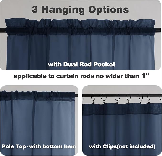 Chyhomenyc Navy Blue Sheer Curtains 78 Inches Long 2 Panels Set - Image 4