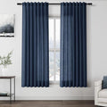 Denim Blue Linen Curtains for Living Room 63 Inches Long 2 Panel Set Light by Nanspring