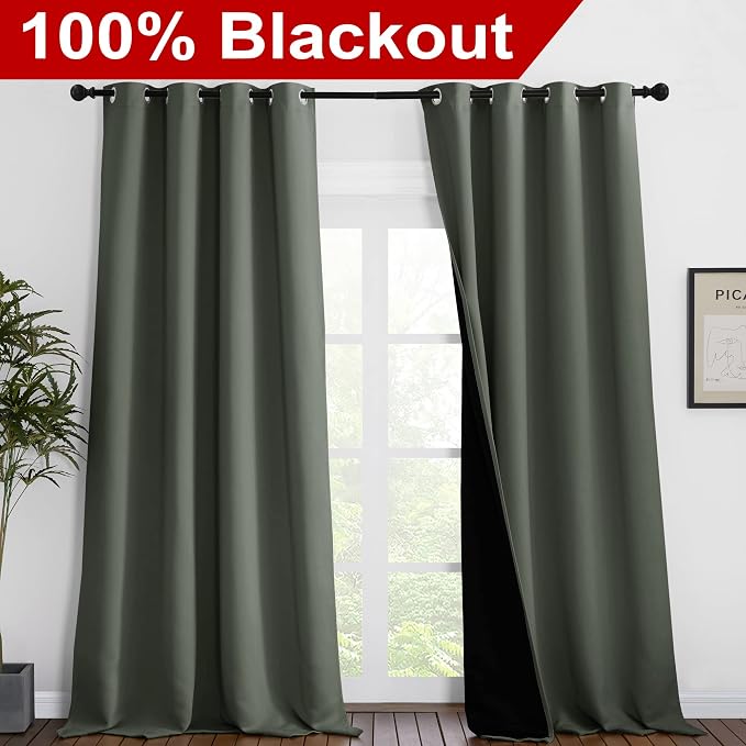NICETOWN Full Shading Curtains for Windows, Super Heavy-Duty Black Lined - Image 2