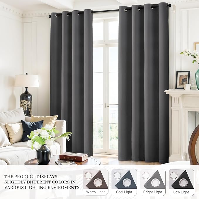 Yakamok Dove Grey 100% Blackout Curtains Grommet Window Treatments - Image 9
