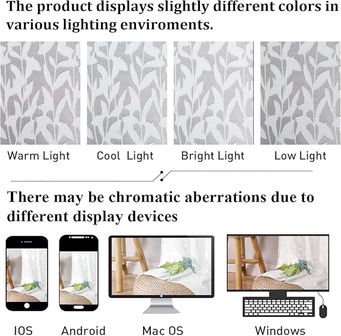 Lecloud Leia White Sheer Kitchen Curtains 36 Inch Length 2 Pcs, Jacquard Leaf - Image 7