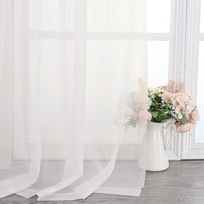 Simplebrand Ivory Sheer Curtains 120 Inches Long, Extra Long Rod Pocket Solid - Image 8