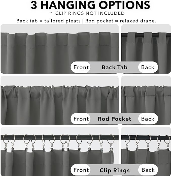 Deconovo Blackout Curtains, Thermal Insulated, W42 x L84 2 Panels, Back Tab - Image 2