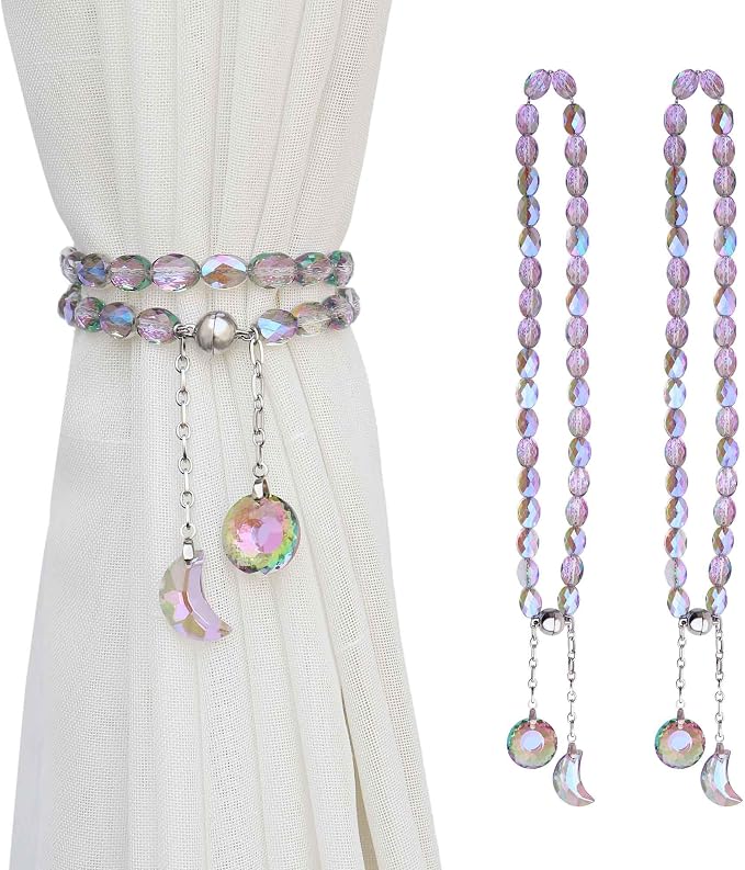 PEDOBO Magnetic Curtain Tiebacks, 2 Pack Crystal Beaded Sun & Moon Pendants by PEDOBO