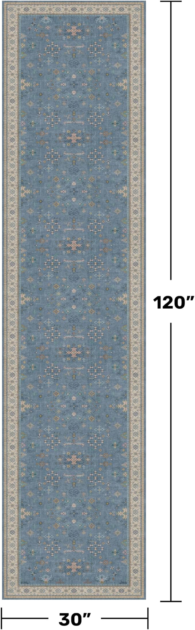 Boho 2'6"x10' Wide Runner Rugs for Hallway Non Skid- 10ft Light Blue Washable - Image 2