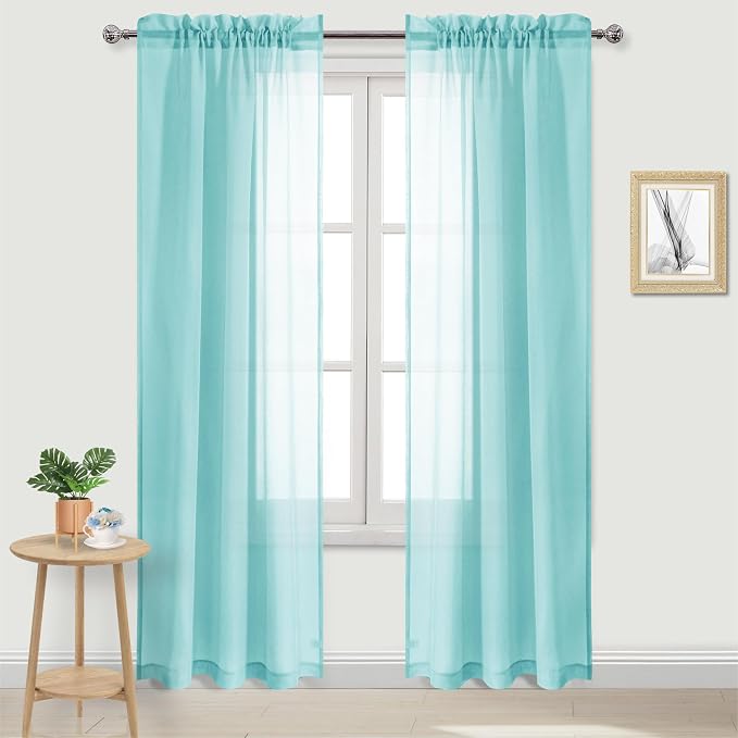 DWCN Aqua Sheer Curtains Semi Transparent Voile Rod Pocket Curtains - Image 2