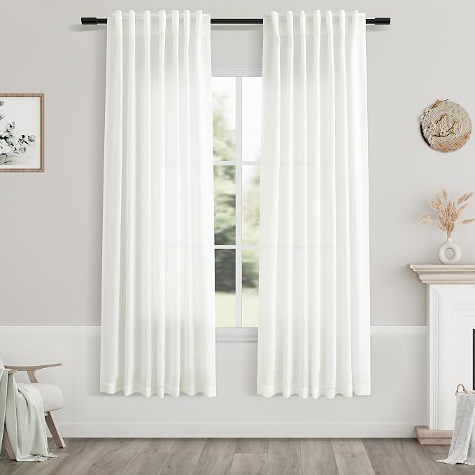 Nanspring Ivory Semi Sheer Curtains 72 Inches Long 2 Panels Set by Nanspring