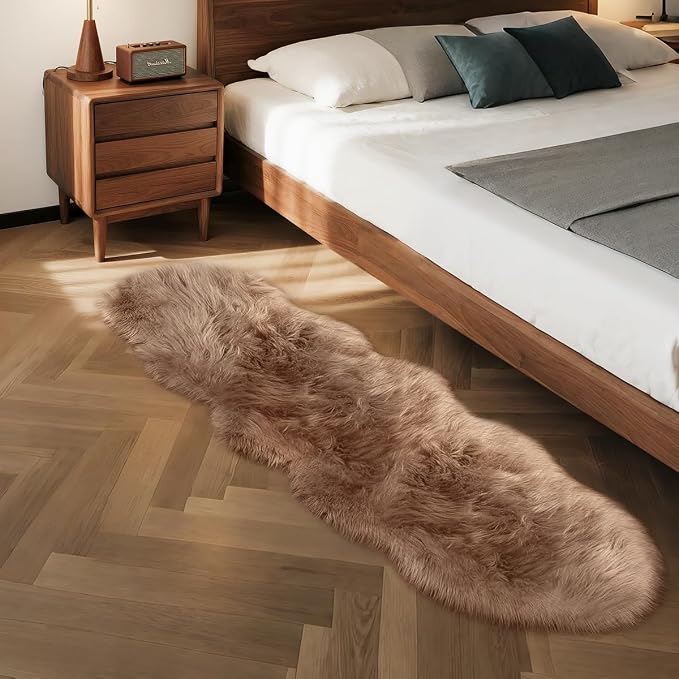 Goolela Faux Sheepskin Fur Runner Rug Light Brown Beige Fluffy Bedside Rug - Image 6