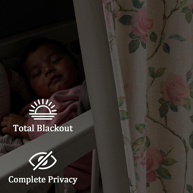 Vintage Floral Blackout Curtains 84 Inch, 2 Panels Spring Linen Texture - Image 4