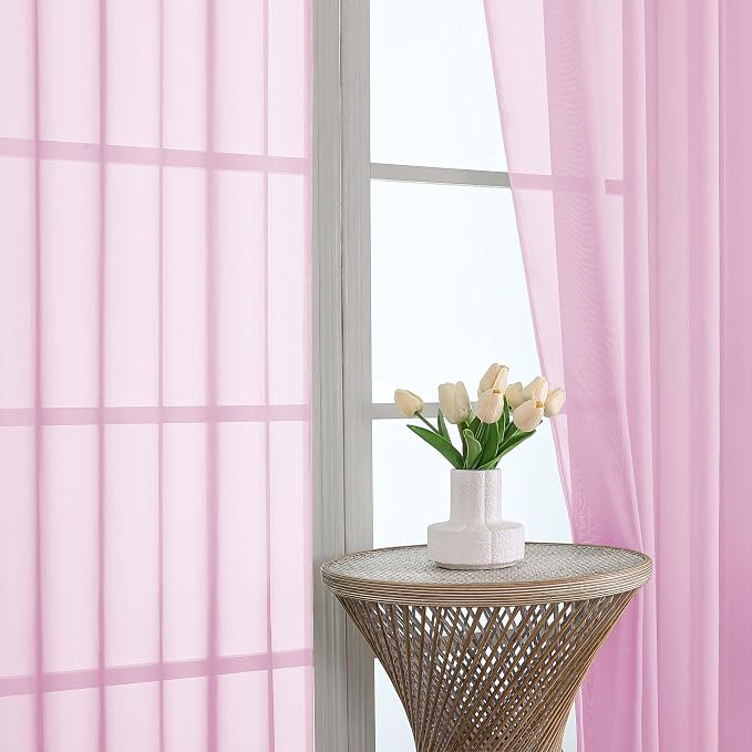 OVZME Light Pink Sheer Curtains 72 Inches Long 2 Panels Set, Light Filtering - Image 3