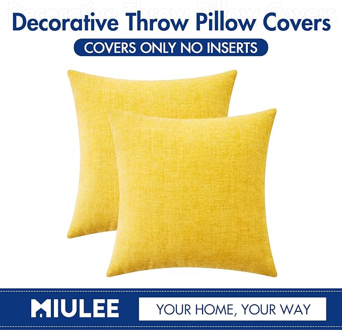 MIULEE Pack of 2 Couch Throw Pillow Covers 18x18 Inch Soft Yellow Chenille - Image 6