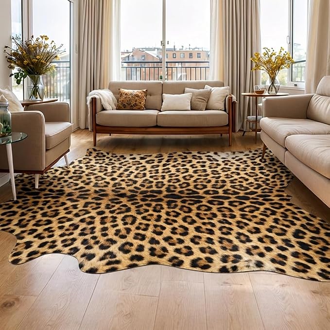 AROGAN Western Decor Faux Fur Leopard Rug, 4.6 x 5.2 Feet Premium Animal Skin - Image 5