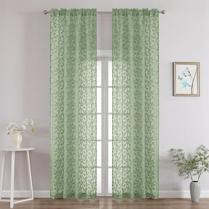 Chyhomenyc Sage Green Sheer Curtains 96 Inch Length 2 Panels Set, Light by Chyhomenyc