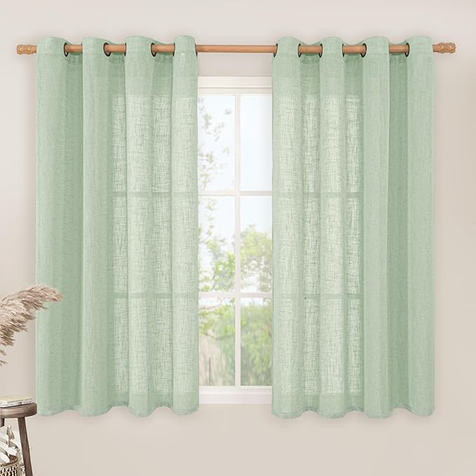 LAMIT Semi Sheer Linen Curtains 45 Inches Long, Light Filtering Panels Bronze by LAMIT