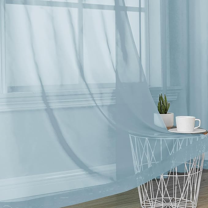 OVZME Sky Blue Sheer Curtains 63 Inches Long 2 Panels - Image 6