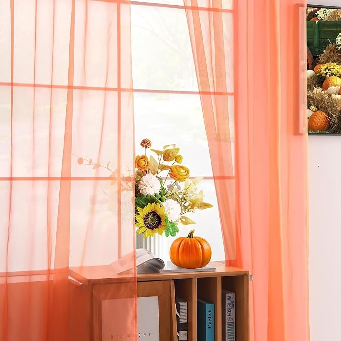 youleyar Solid Sheer Rod Pocket Curtain Voile Draperies 2 Panels White Beige - Image 8