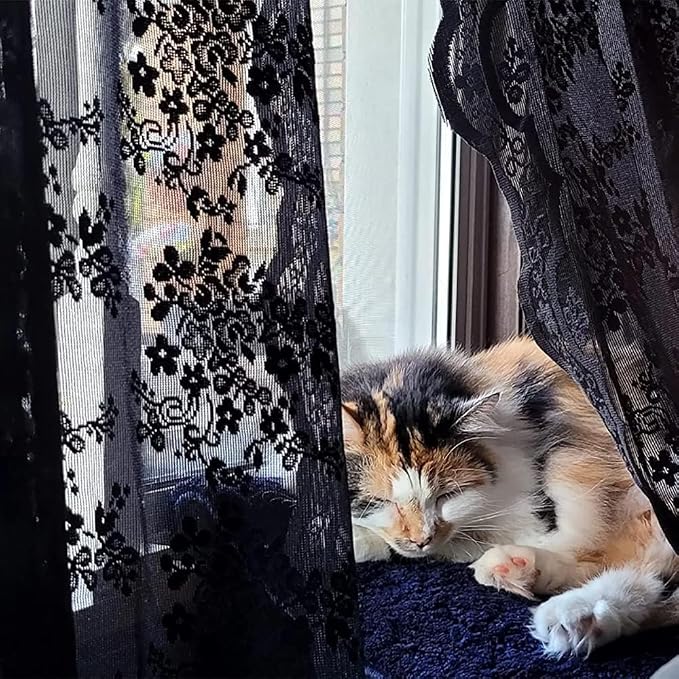 YJ YANJUN Vintage Lace Curtains 45 Inch Length-Victorian Dark Floral Pattern - Image 5