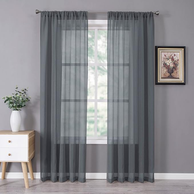 Tollpiz Sheer Curtains Linen Textured Bedroom Curtain Sheers Light Filtering by Tollpiz
