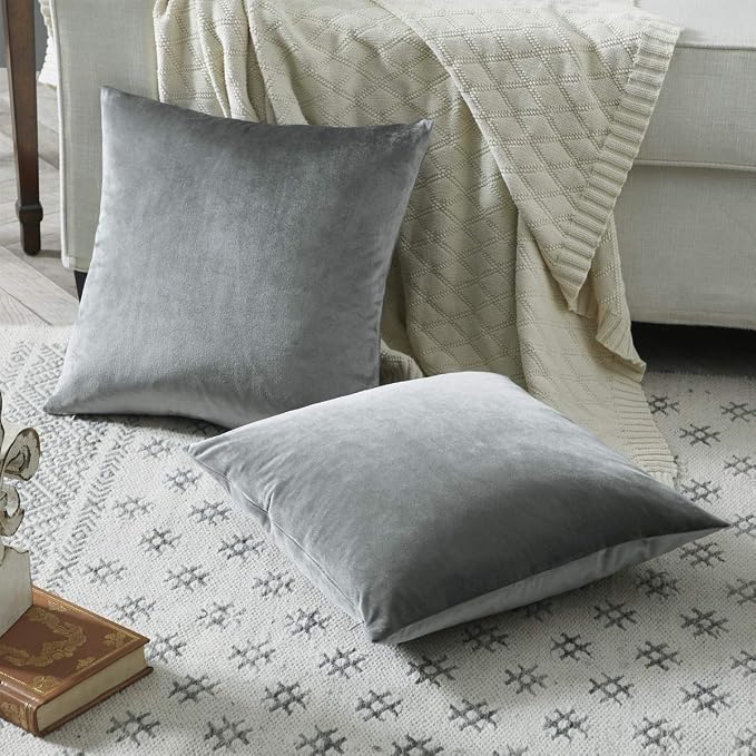 GIGIZAZA 24x24 Velvet Pillow Covers Set of 2, Dark Grey Big Square Throw - Image 8