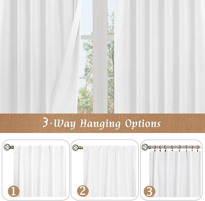 84 Inch White 100% Blackout Linen Curtains - Image 8