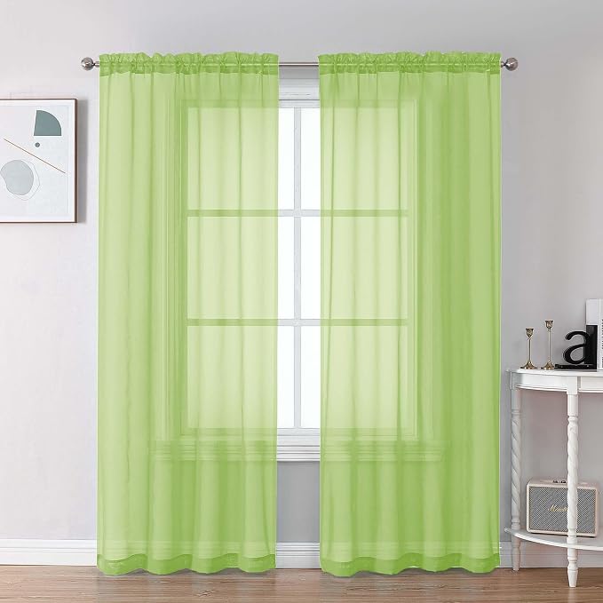 Chyhomenyc Lime Sheer Curtains 72 Inch Length 2 Panels, Light Filtering Soft by Chyhomenyc