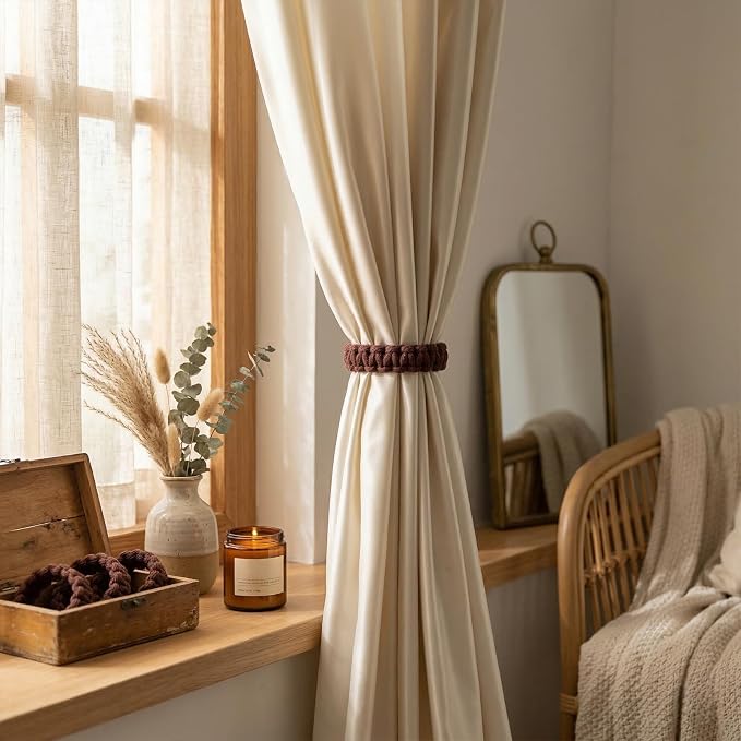 Ptwola 4 Pack Braided Curtain Tiebacks Boho Elegant Rustic Curtain Holdbacks - Image 5