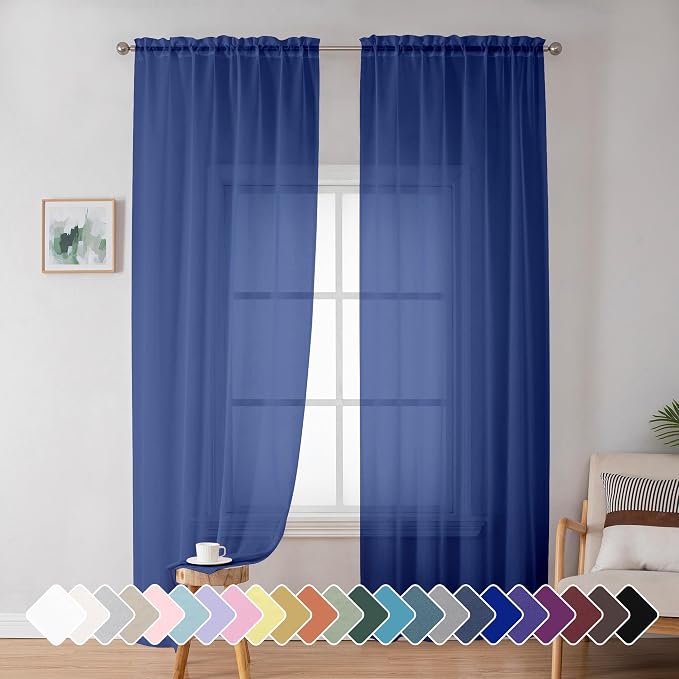 Simplebrand Royal Blue Sheer Curtains 72 Inches Long 2 Panels by Simplebrand
