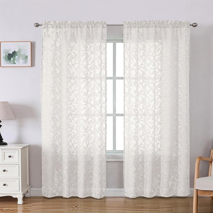 Lecloud Leia Ivory Sheer Curtains 78 Inches Long 2 Panels, Privacy Airy Voile by Lecloud