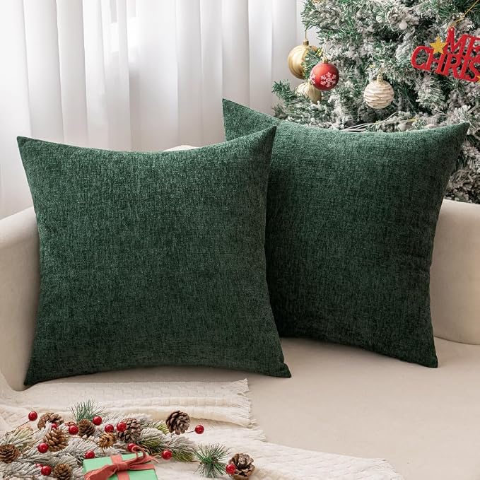 MIULEE Pack of 2 Green Throw Pillow Covers 16x16 Inch Soft Chenille Pillow - Image 9