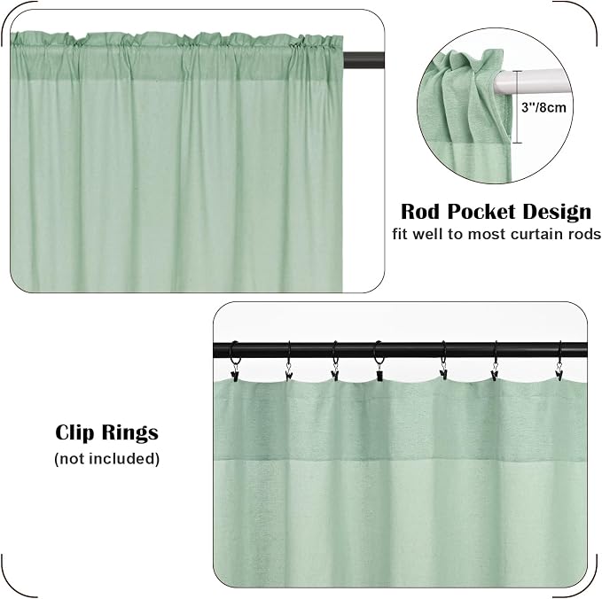FRAMICS Farmhouse Swag Curtain, Boho Cotton Linen Valance Curtain, Sage Green - Image 6