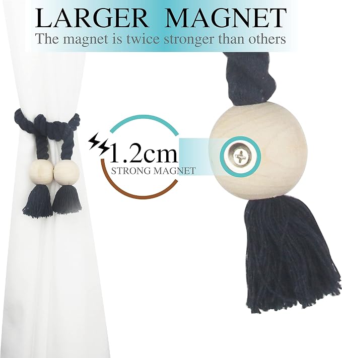 4 Pack Magnetic Curtain Tiebacks Cotton Hand Woven Tie Back Decorative Rope - Image 4