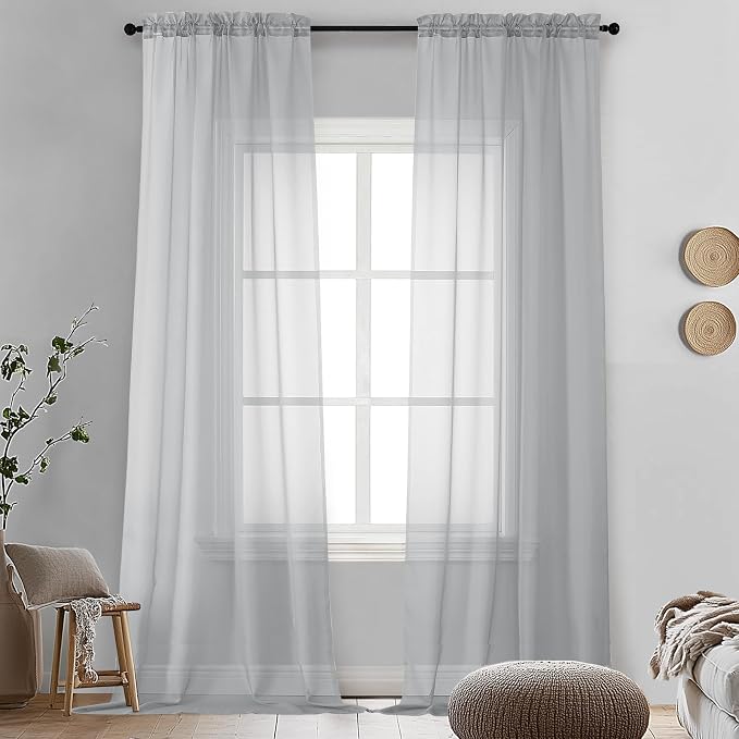 OVZME Light Grey Sheer Curtains 96 Inches Long 2 Panels by OVZME