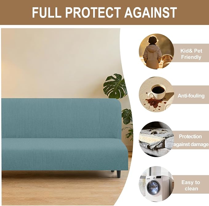 U-NICE HOME Stretch Futon Cover Armless Bed Slipcover - Image 4