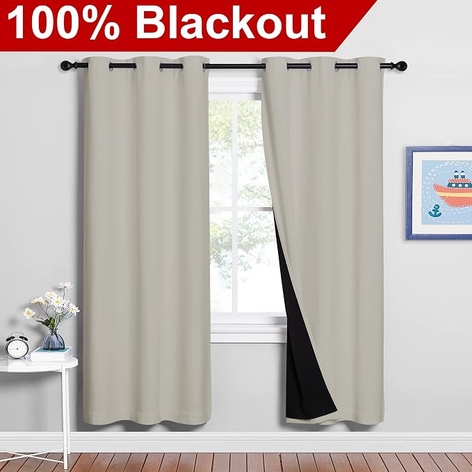 NICETOWN 100% Blackout Window Curtain Panels, Full Light Blocking Drapes - Image 2
