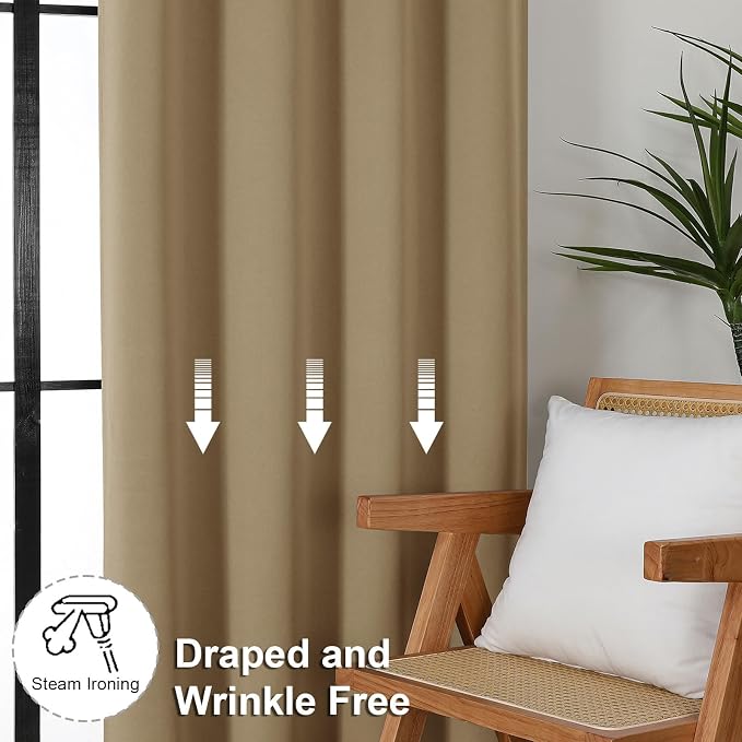Simplebrand Ava Taupe Short 24 Inches Blackout Curtain 2 Panels Set, Half - Image 7