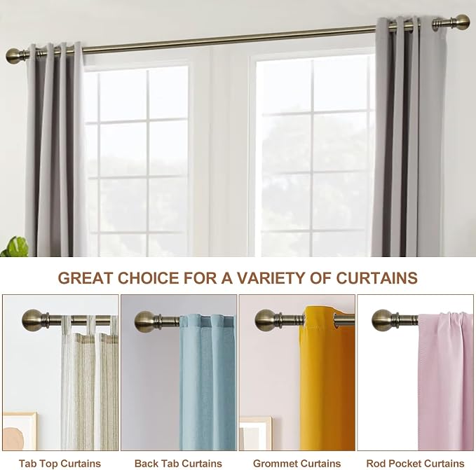 Antique Brass Curtain Rods for Windows 66 to 120, Adjustable Long Curtain Rod - Image 7