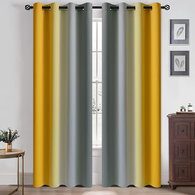 Yakamok Ombre Yellow and Grey Curtains - Image 2