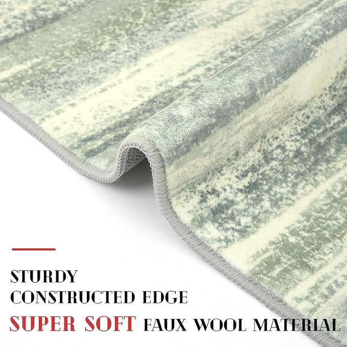 Lansny Modern Abstract Runner Rug 2x6, Sage Green Grey Washable Entryway Runner - Image 4