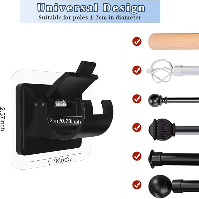 Codoule 8PCS No Drill Curtain Rod Brackets No Drilling Self Adhesive Curtain - Image 3