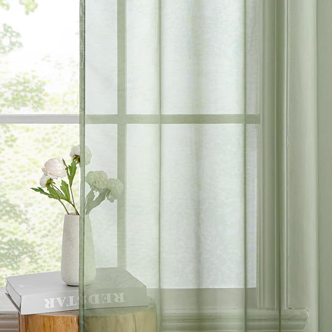 MIULEE 2 Panels Sage Green Sheer Curtains 96 inches Long Window Curtains Rod - Image 5