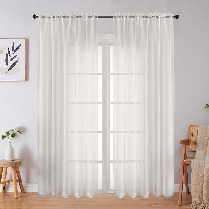 Ivory Sheer Curtains 84 Inches Long 2 Panels Set by WelvetBLK