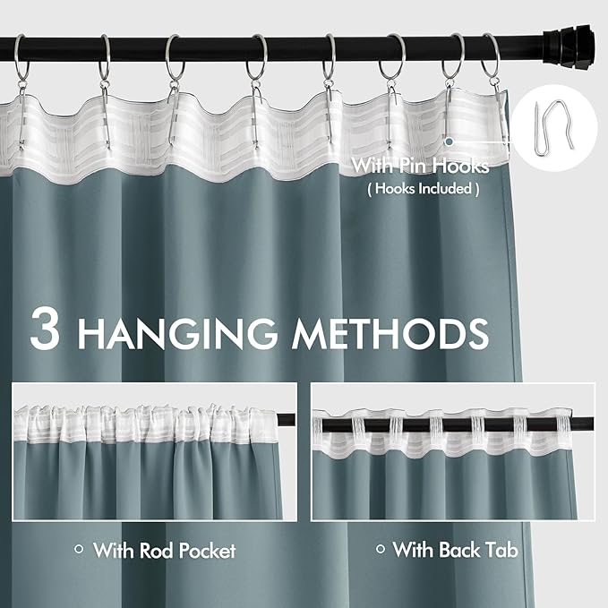 MIULEE Greyish Blue Back Tab Blackout Curtains 84 Inch Length 2 Panels Set - Image 3