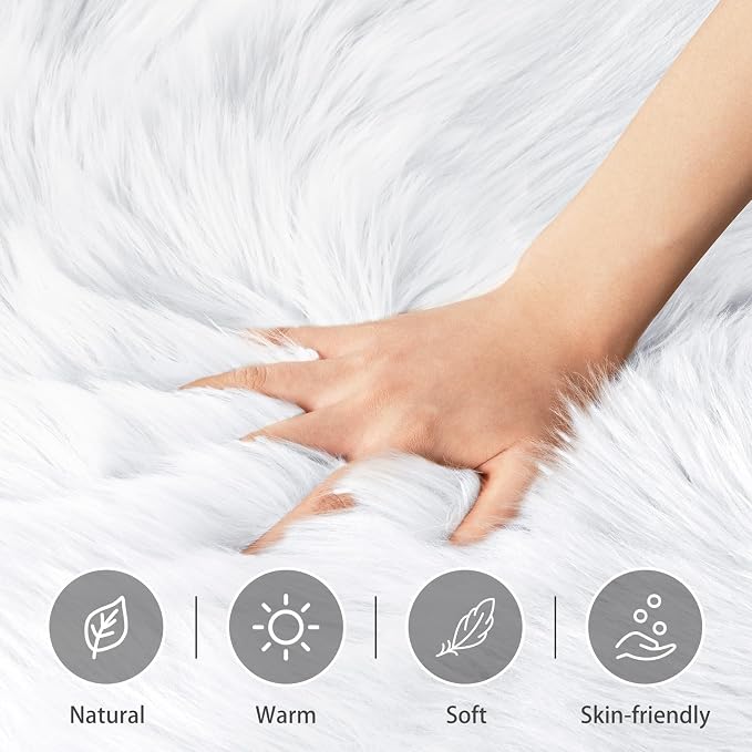 Ciicool 5 x 8 Feet Fluffy Faux Fur Area Rug White Faux Sheepskin Furry Rugs - Image 3