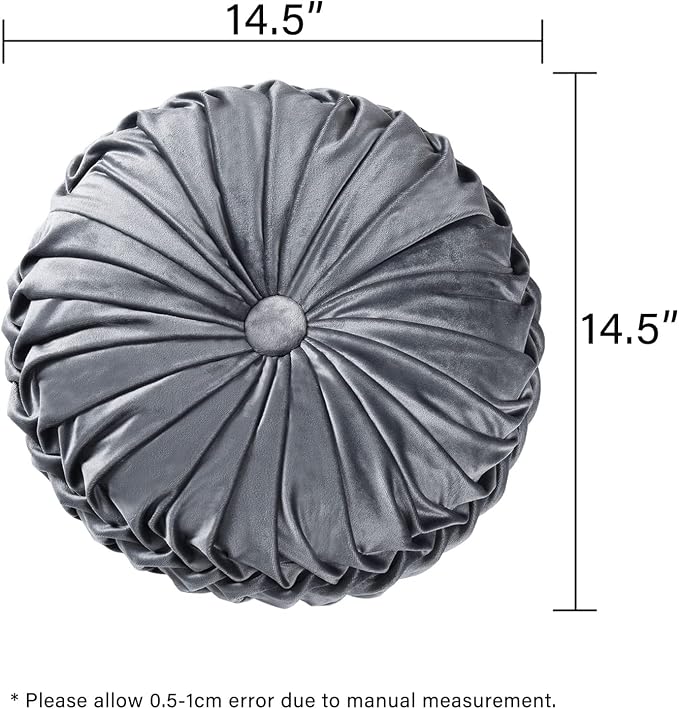 HIG Set of 2 Decorative Round Pleated Throw Pillows, Classy Accent Pumpkin - Image 3