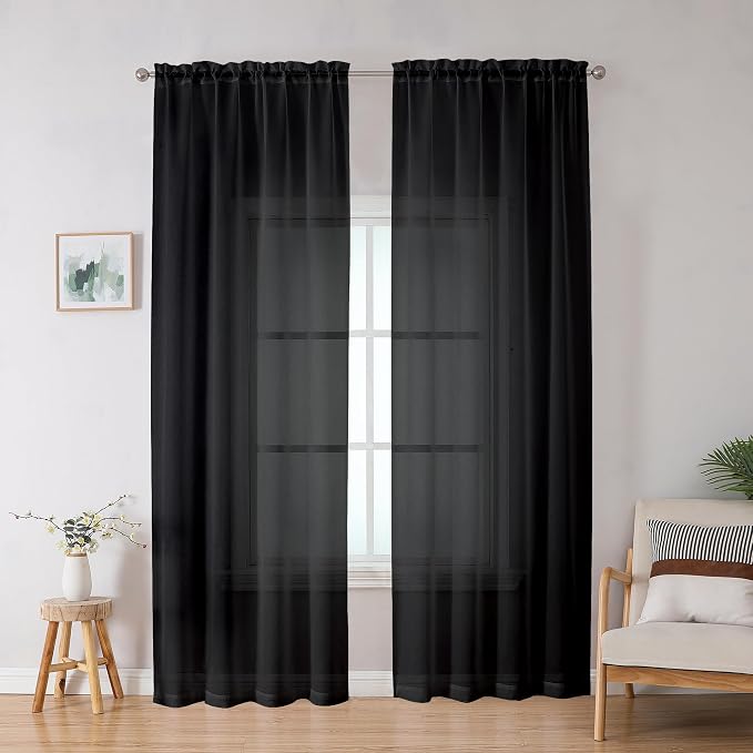OWENIE Black Sheer Curtains, Sheer Curtains 78 inch Length 2 Panels Set - Image 2