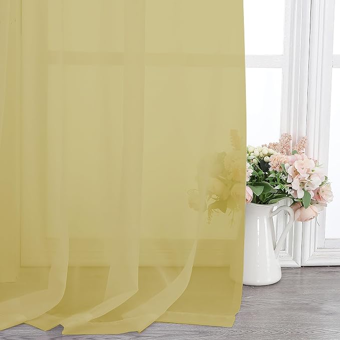 Chyhomenyc Sheer Mustard Yellow Curtains 90 inches Long 2 Panels, Light - Image 7