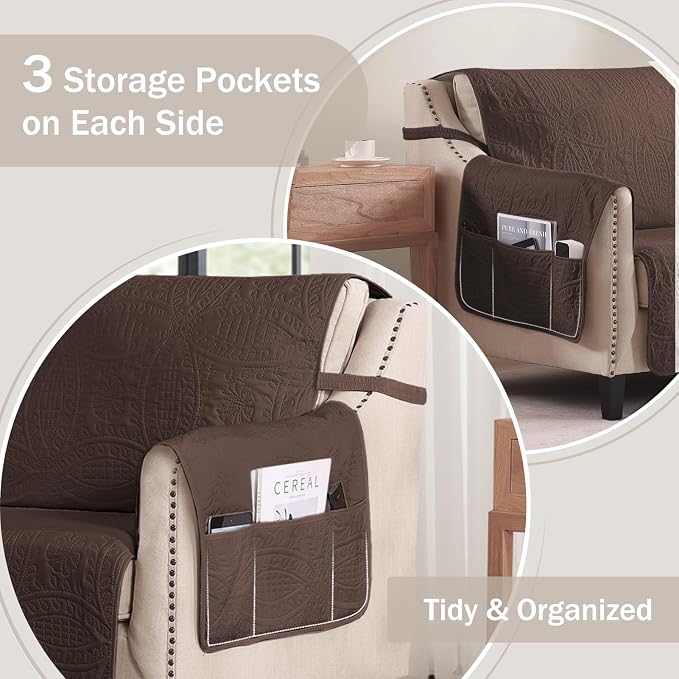 Large Brown Recliner Chair Covers, Quilted Décor Water-Repellent Lazy Boy Chair - Image 4